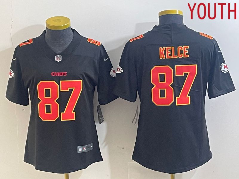 Youth Kansas City Chiefs #87 Kelce Black gold 2024 Nike Vapor Limited NFL Jersey style 1